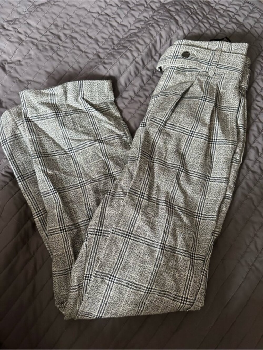 Topshop Gray and Black Plaid Trousers